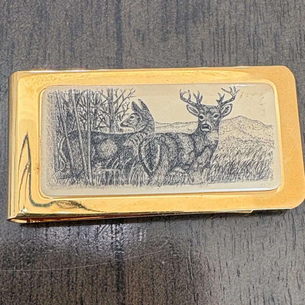Elegant Gold and Silver Money Clip with Deer Motif
